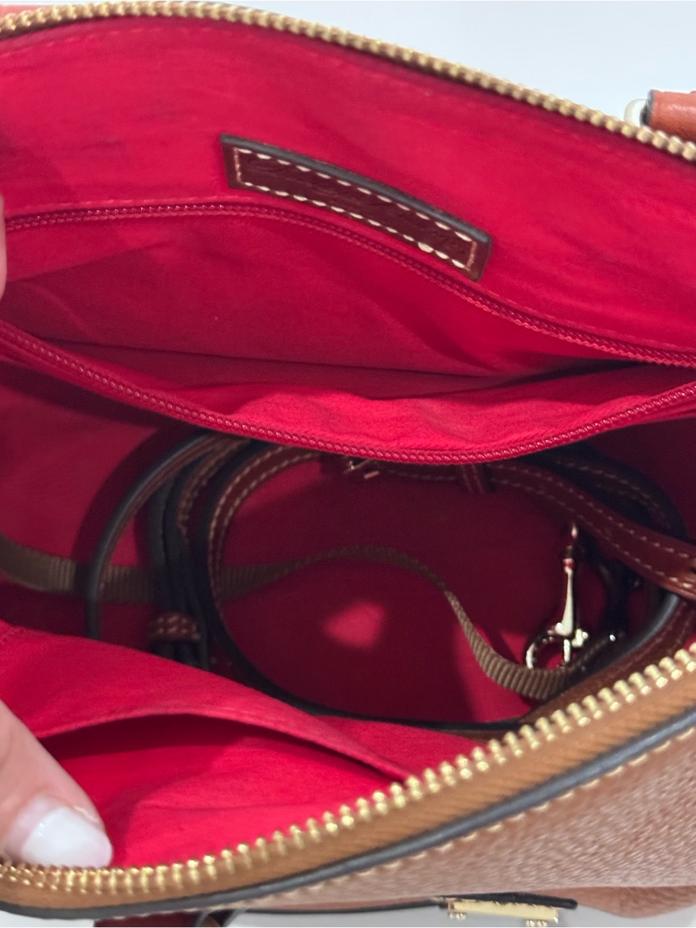 Dooney & Bourke Brown Leather Crossbody with Red Interior